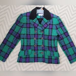 Gorgeous Vintage Plaid Double-Breasted Jacket - Green and Purple